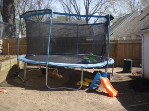 Trampoline is up! Takes up half the backyard but it's worth it!
